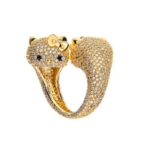 Noir Hello Kitty 18carat gold plated pave ring NWOT